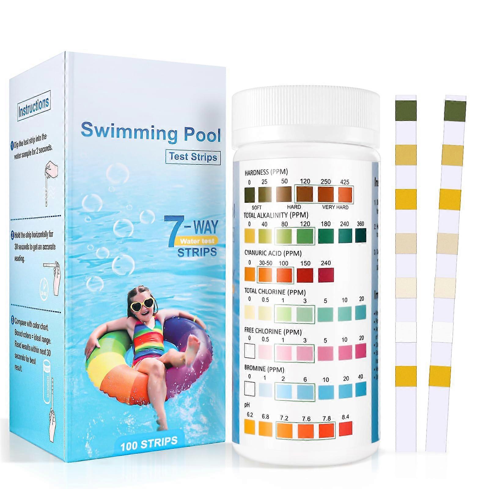 7 in 1 Pool  Spa Test Strips for PH, Chlorine, Alkalinity, Hardness, Bromine