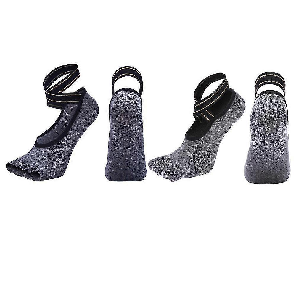 2 Pairs Yoga Socks Open/Close Toe Five-Finger Separator for Foot Alignment & Grip