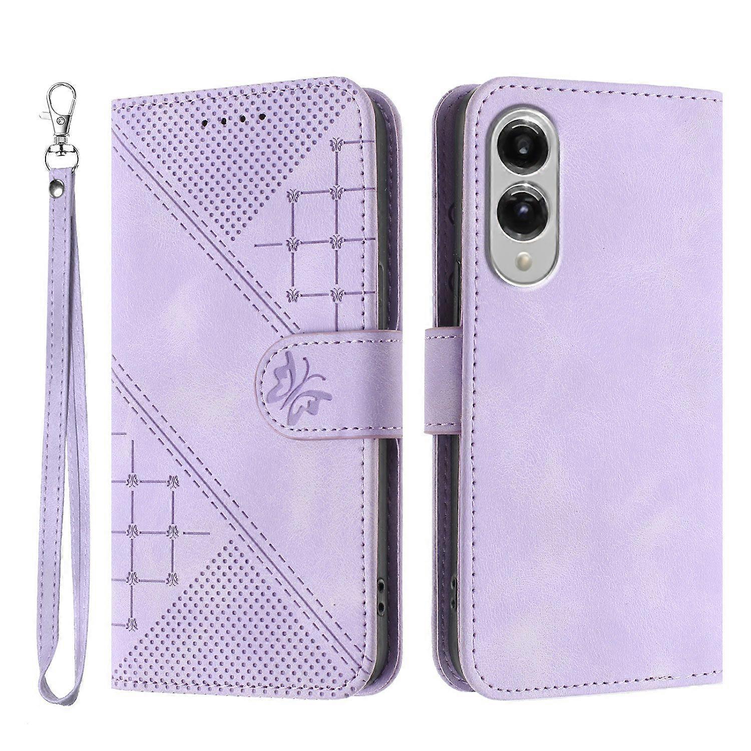 For Samsung Galaxy S25 Edge Leather Wallet Case Butterfly Flower Imprinted Phone Cover with Strap