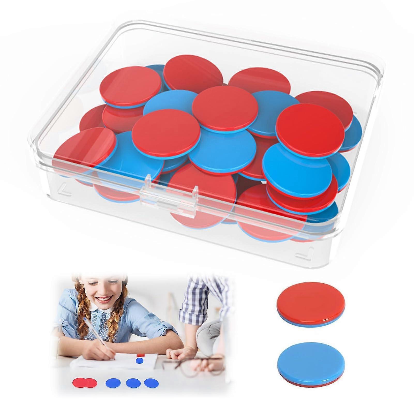 Pack of 100 Reversible Plates Red Blue with Plastic Boxes, Maths Calculation Aid
