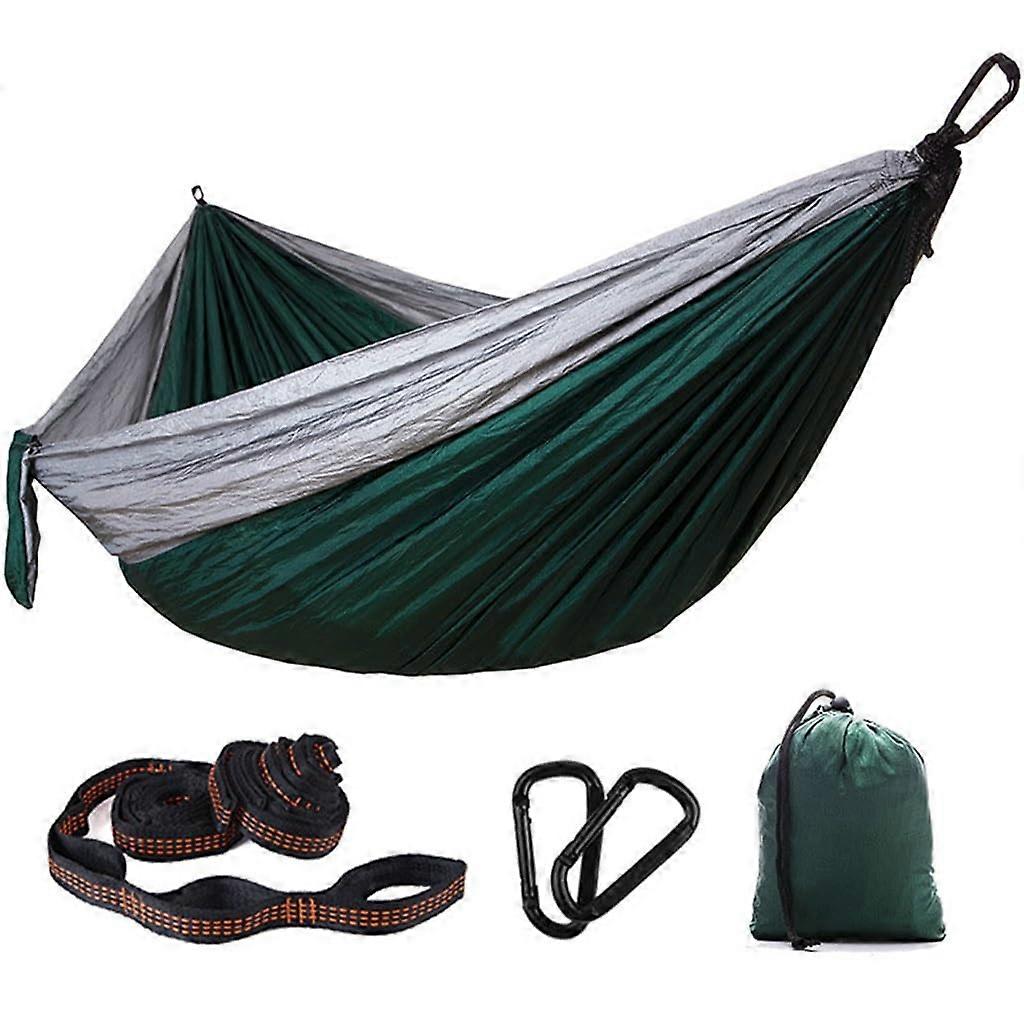 twoperson camping hammock with tree straps – lightweight parachute nylon hammock for outdoor adventures (Gray) Gray 300200cm