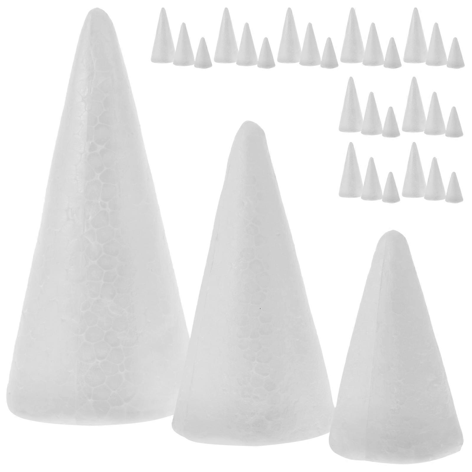 24pcs White Foam Cones Assorted Safe DIY Craft Cones for Christmas Tree Decor Nursery Preschool Art Projects