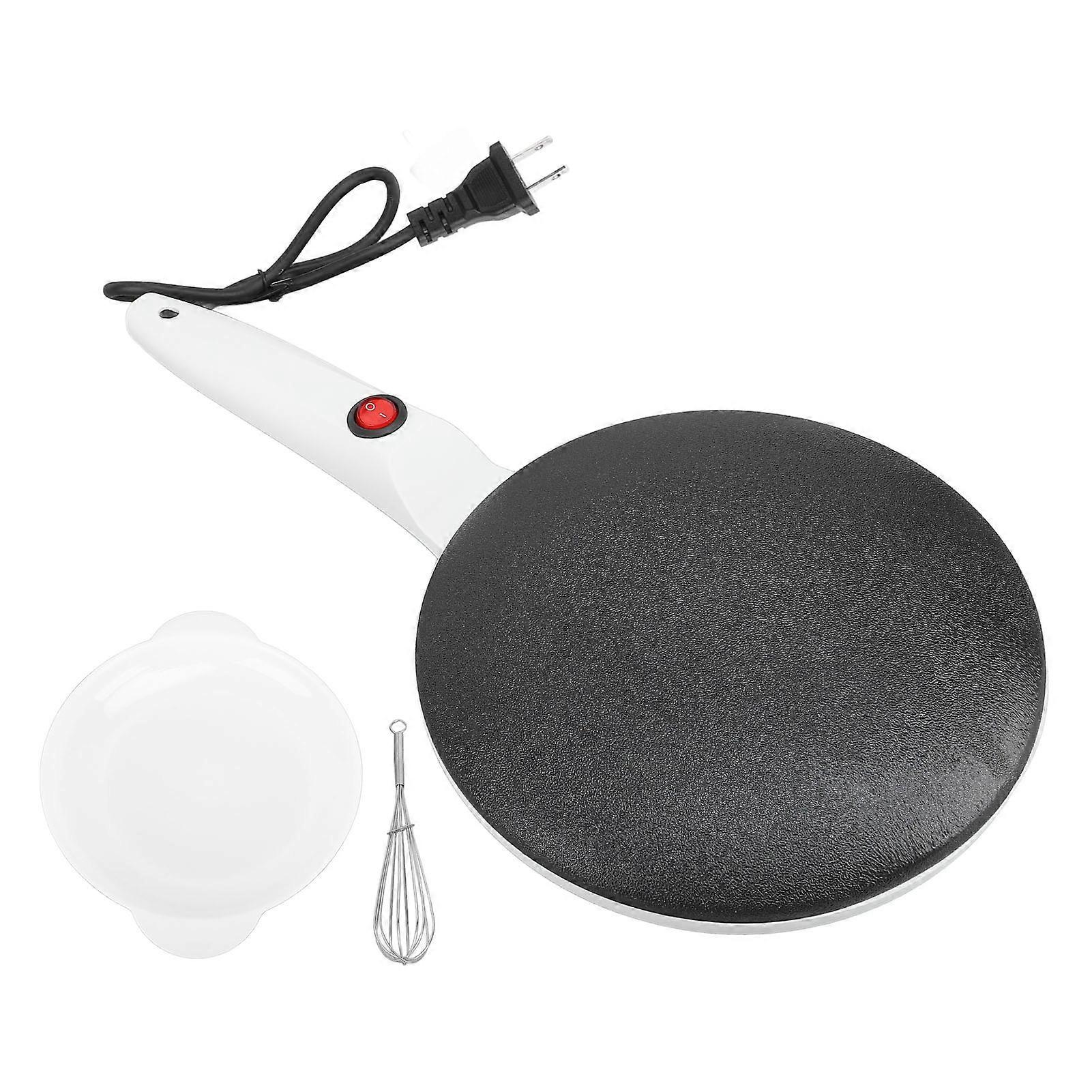 8 Inch Electric Crepe Maker with Auto Temperature Control, Non Stick Coating, White Base, US Plug 110V, Includes Egg Whisk and Tray