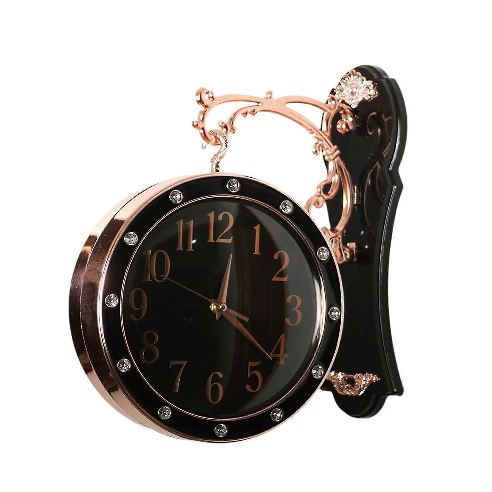 Double Sided Wall Clock Retro Design Mute Hanging Station Clock Dial Diameter 19