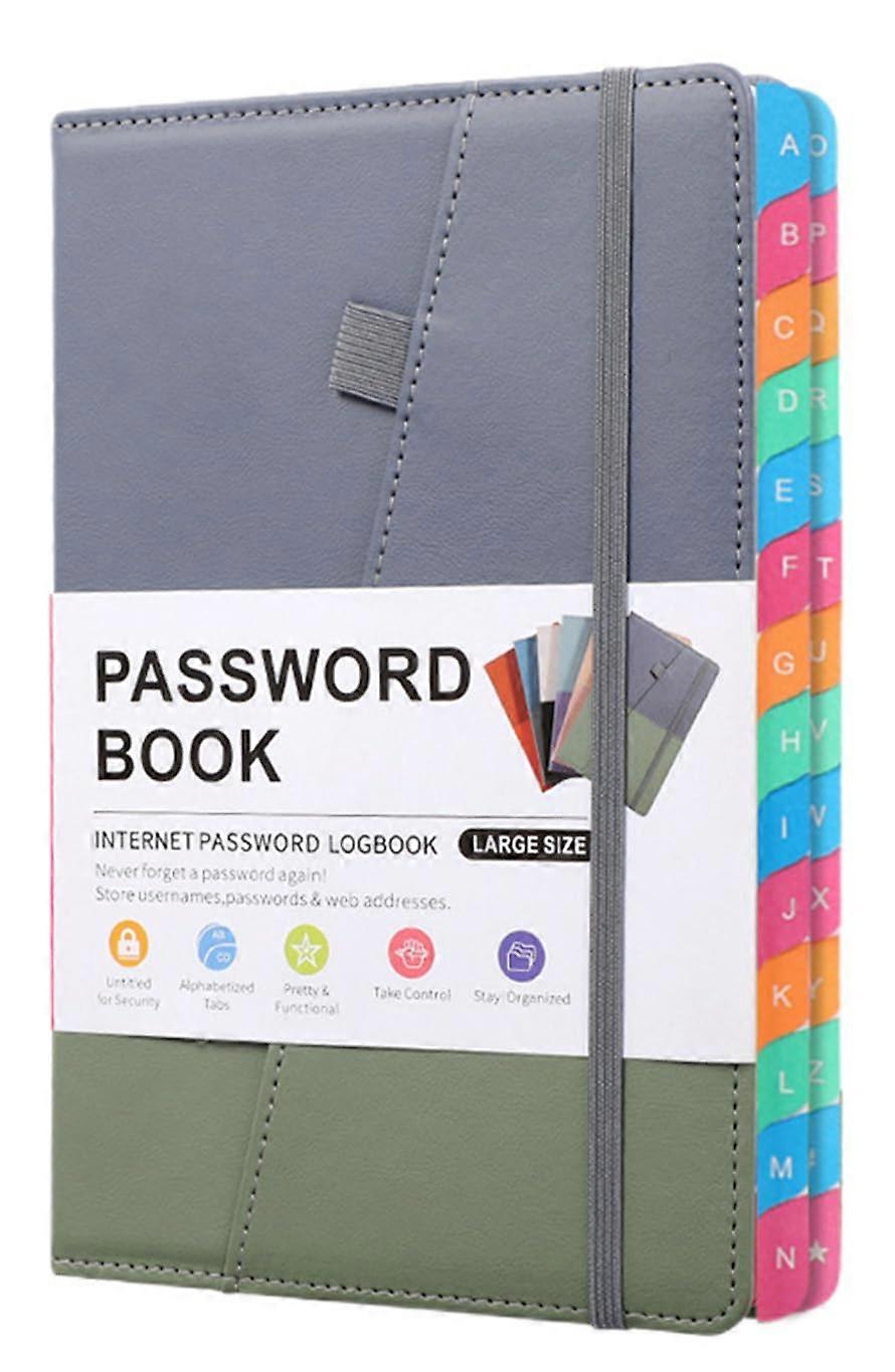 PASSWORD BOOK A5 Password Notebook Letter Tag Organizer 240 Pages Inner Pocket 8.4x5.9 Inches Grayish Green Logins