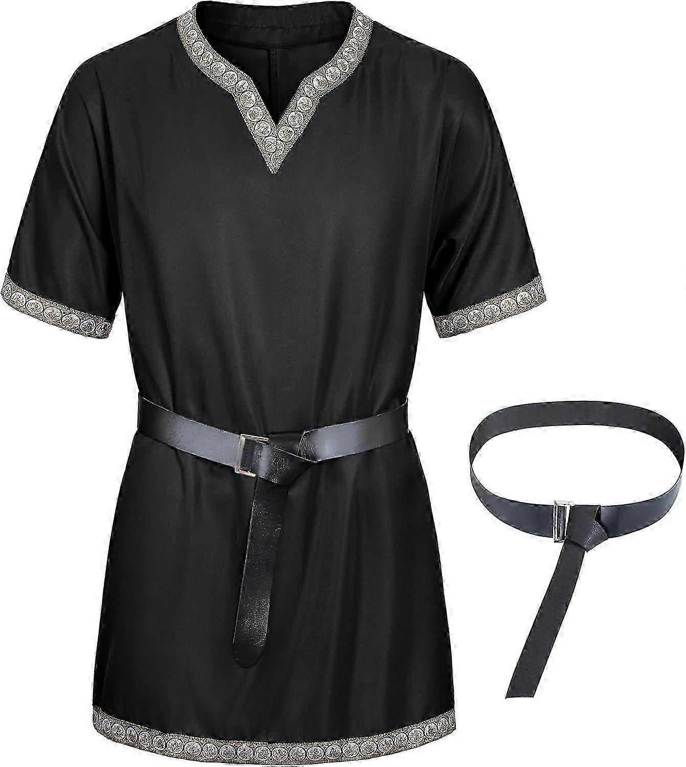 Erkek Ortaçağ Kostüm Viking Tunik Şövalye Savaşçı Rönesans Gömlekleri Kemerli