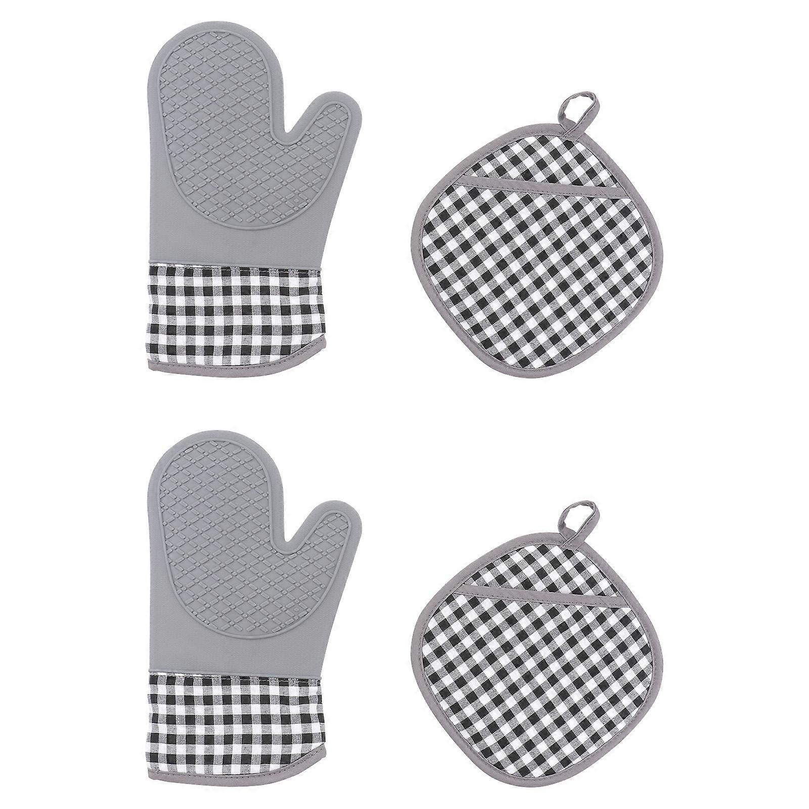 Pot Holders Heat Resistant Oven Mitts And Pot Holders Set Wave Pattern Baking Cooking 1Set