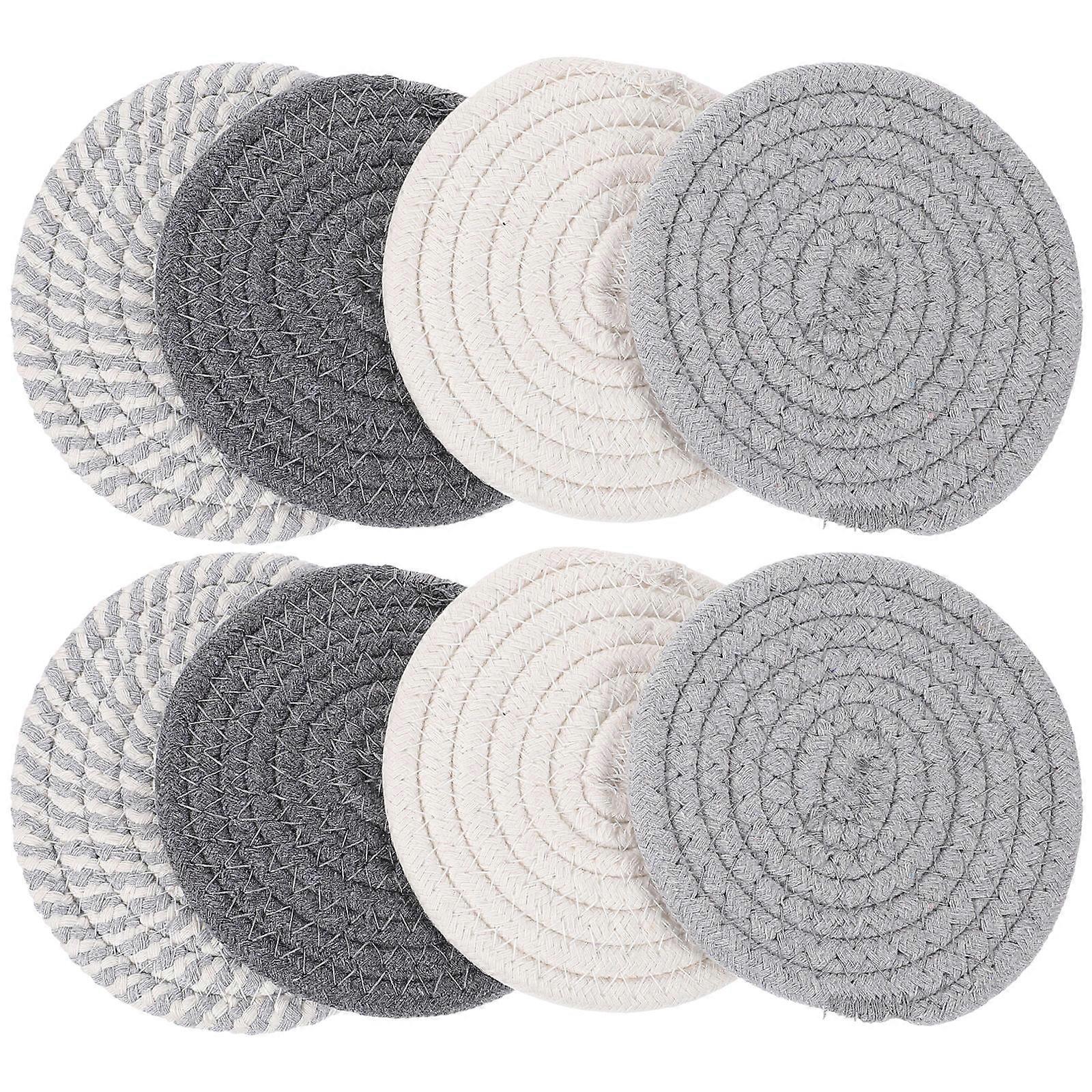 Dining Table Coaster Cotton White Round Shape Table Decoration Linen Material 8Pcs