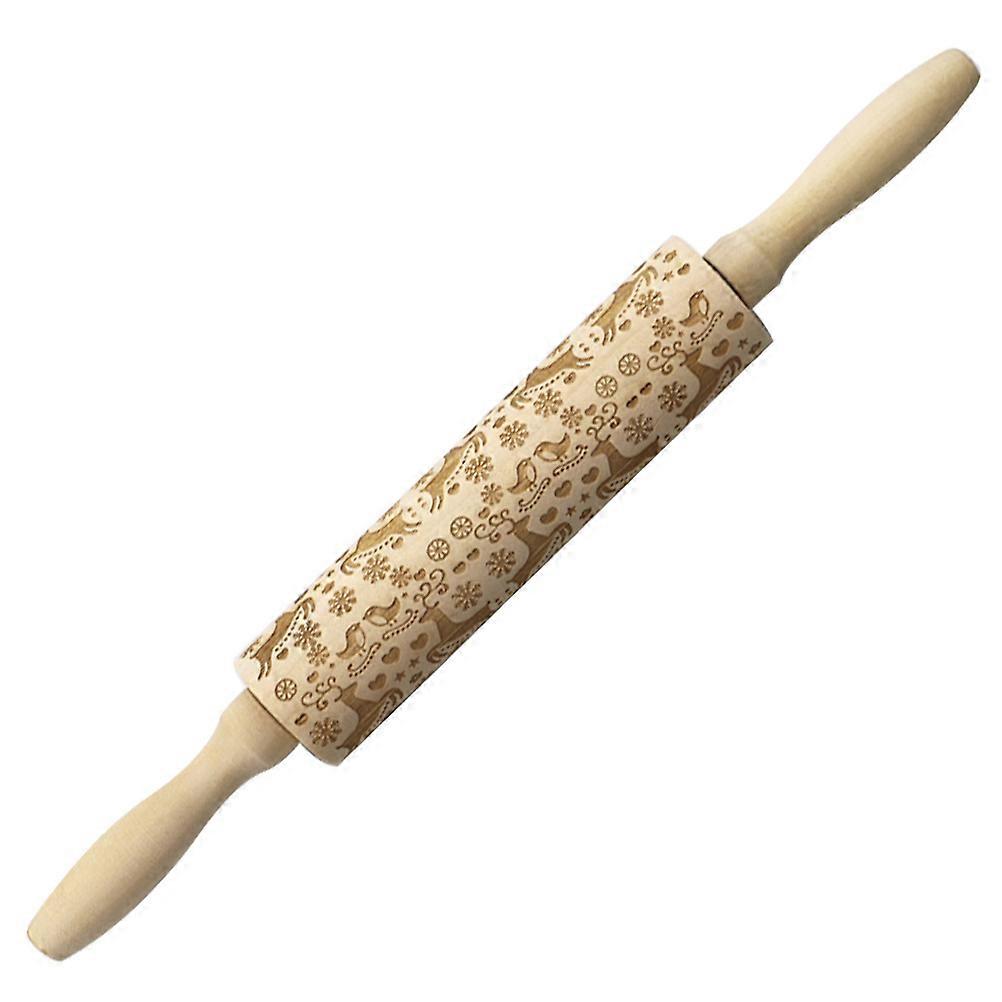Baking Board to Roll Dough Solid Wood Christmas Rolling Pin Cylindrical Shape for Home Bakers 35X4.1CM 1Pcs