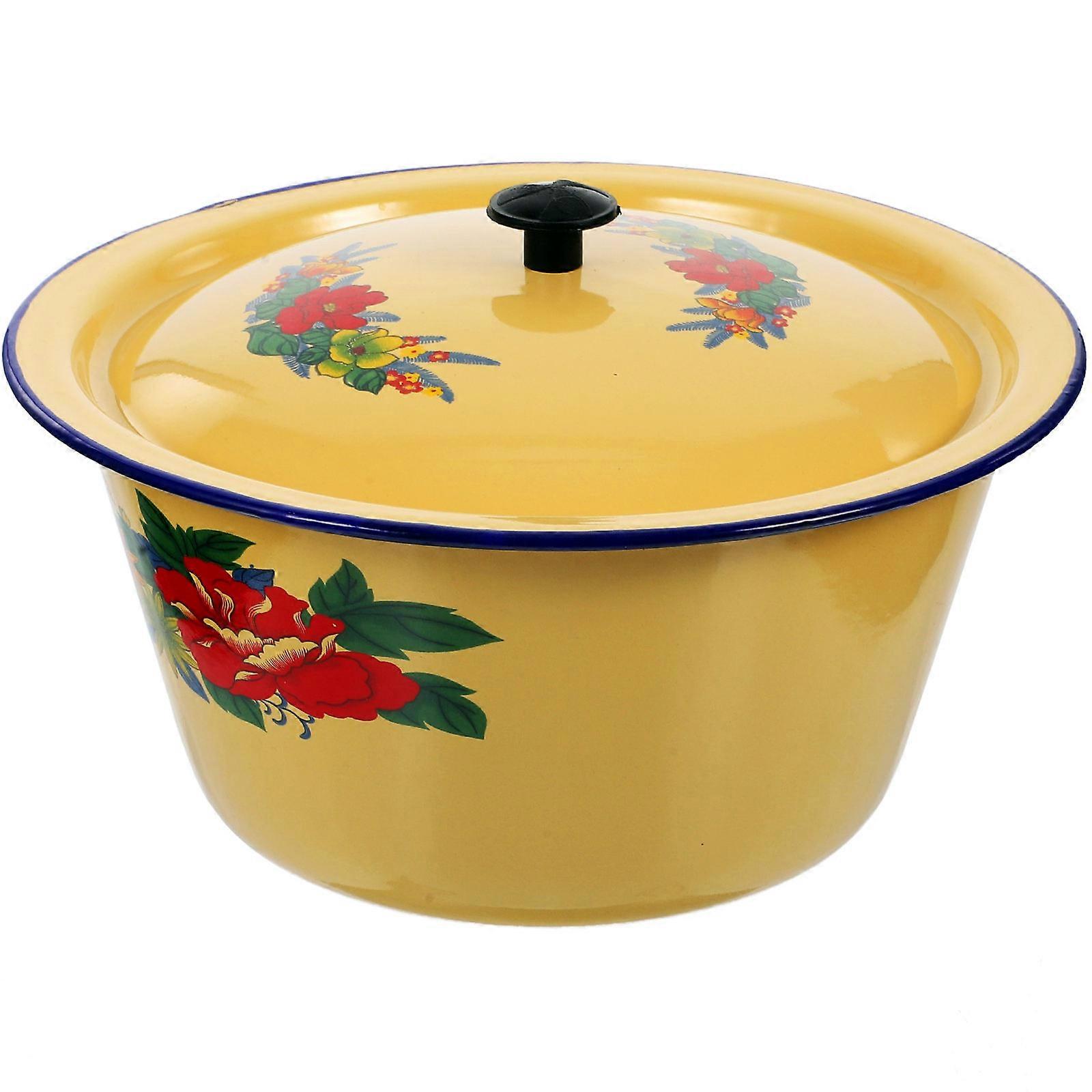 Decorative Bowl With Lid Enamels Basin For Restaurant Use Round Style 1Pc