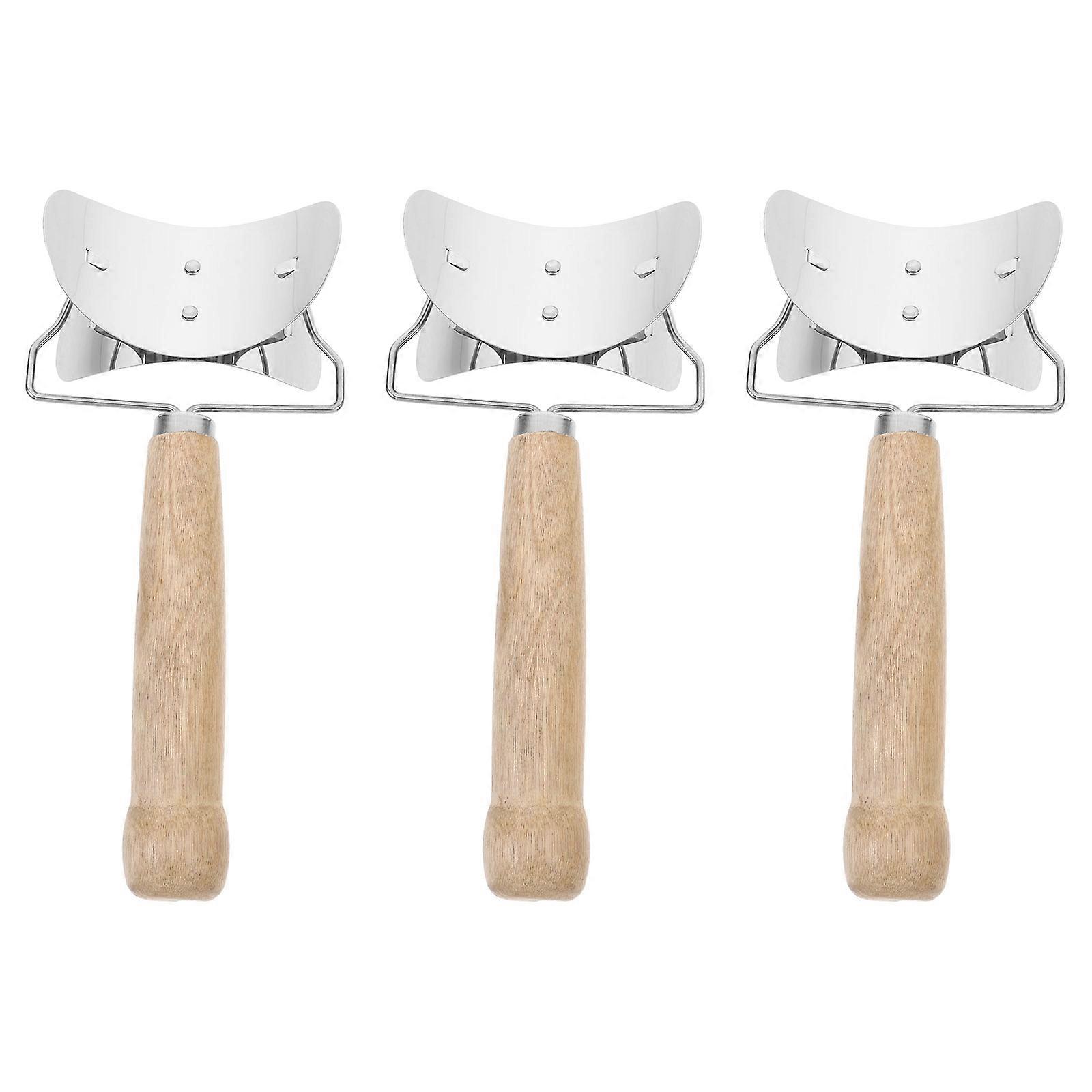 Stainless Steel Ravioli Mould Circle Roller Dumpling Maker with Wood Handle for Dumpling Restaurant 3Pcs