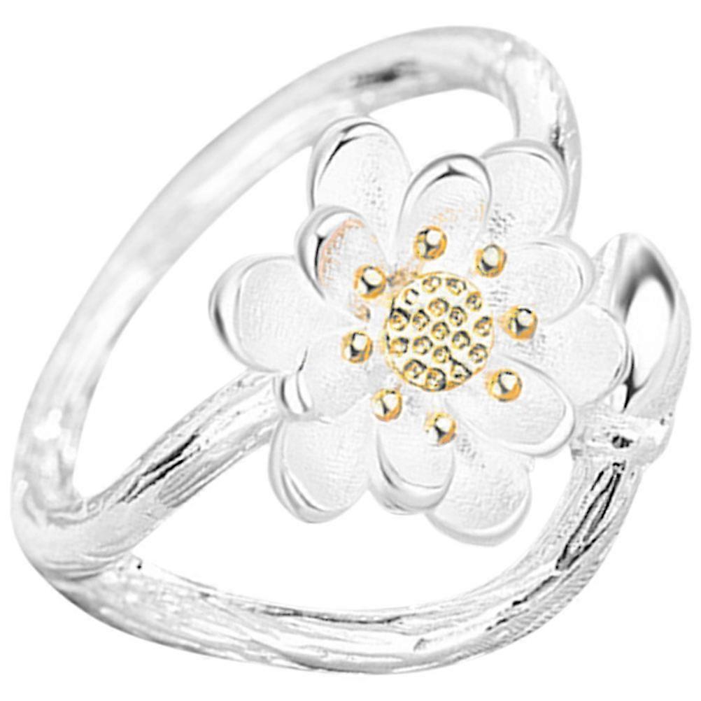 Open Ring Lotus Flower Ring Women Ring Elegant Style Copper Material 2x2CM Adjustable 1Pack