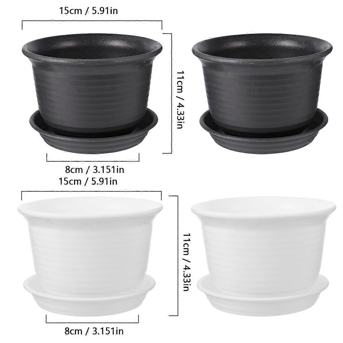 Flower Pot Resin Flower Container Indoor Plants With Drainage Holes 4Pcs 6.10x6.10x4.33 Inch White Black Grey