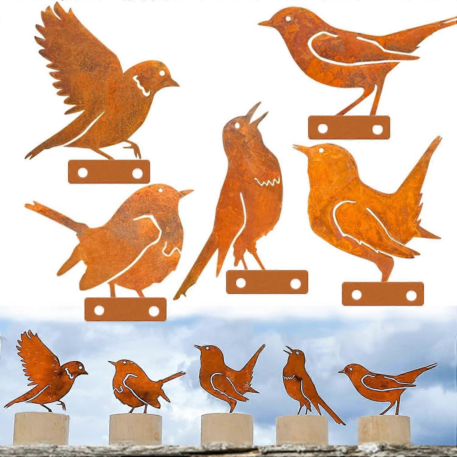 Rust Birds Pack of 5 Metal Bird Reusable Rust Bird Garden Decoration Safety Birds Decoration for Garden Decorations in Trees Ref: 4585