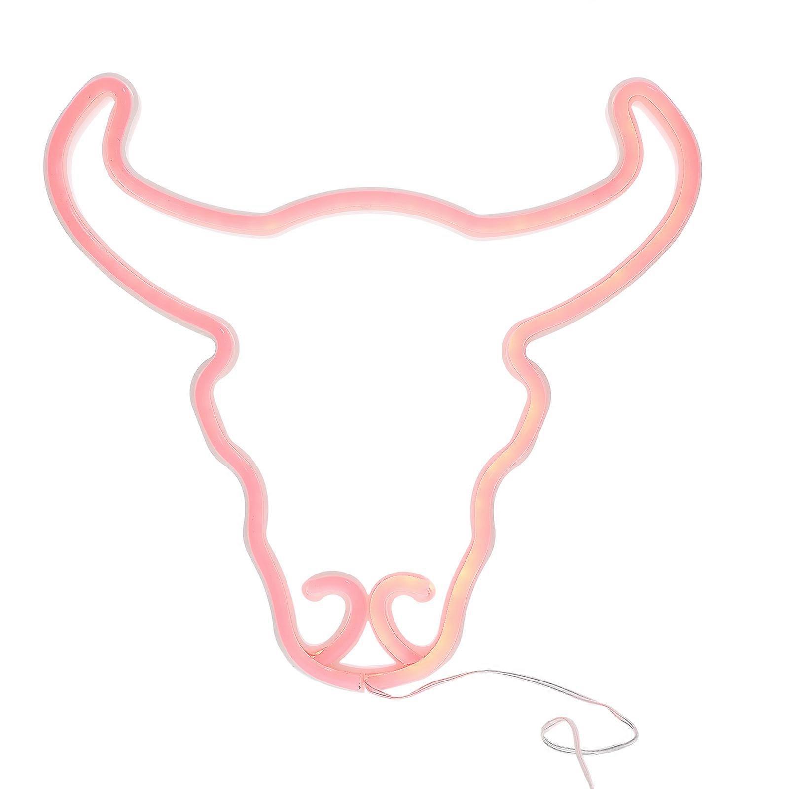 Bull Head Neon Light 1Set Red Plastic Usb Battery Powered Led Wall Decor 11.4x11.4x0.6in For Bedroom