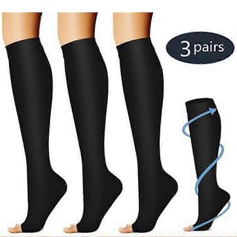 3 paia di calze a compressione alte al ginocchio S-XXL Open Toe 20-30mmhg Calze a compressione per donna uomo