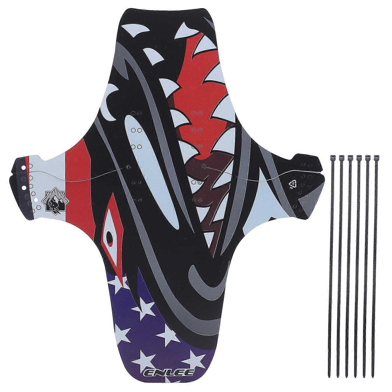 Enlee Mountain Bike Mudguard, Front and Rear Compatible, Foldable, Shark Pattern