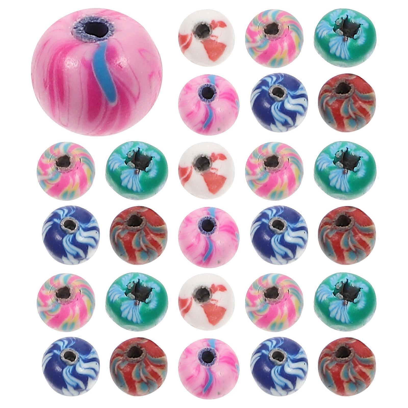Diy Beads Round Polymer Clay Beads Bright Color 0.6X0.6cm Crafting Hole for Threading 100Pcs
