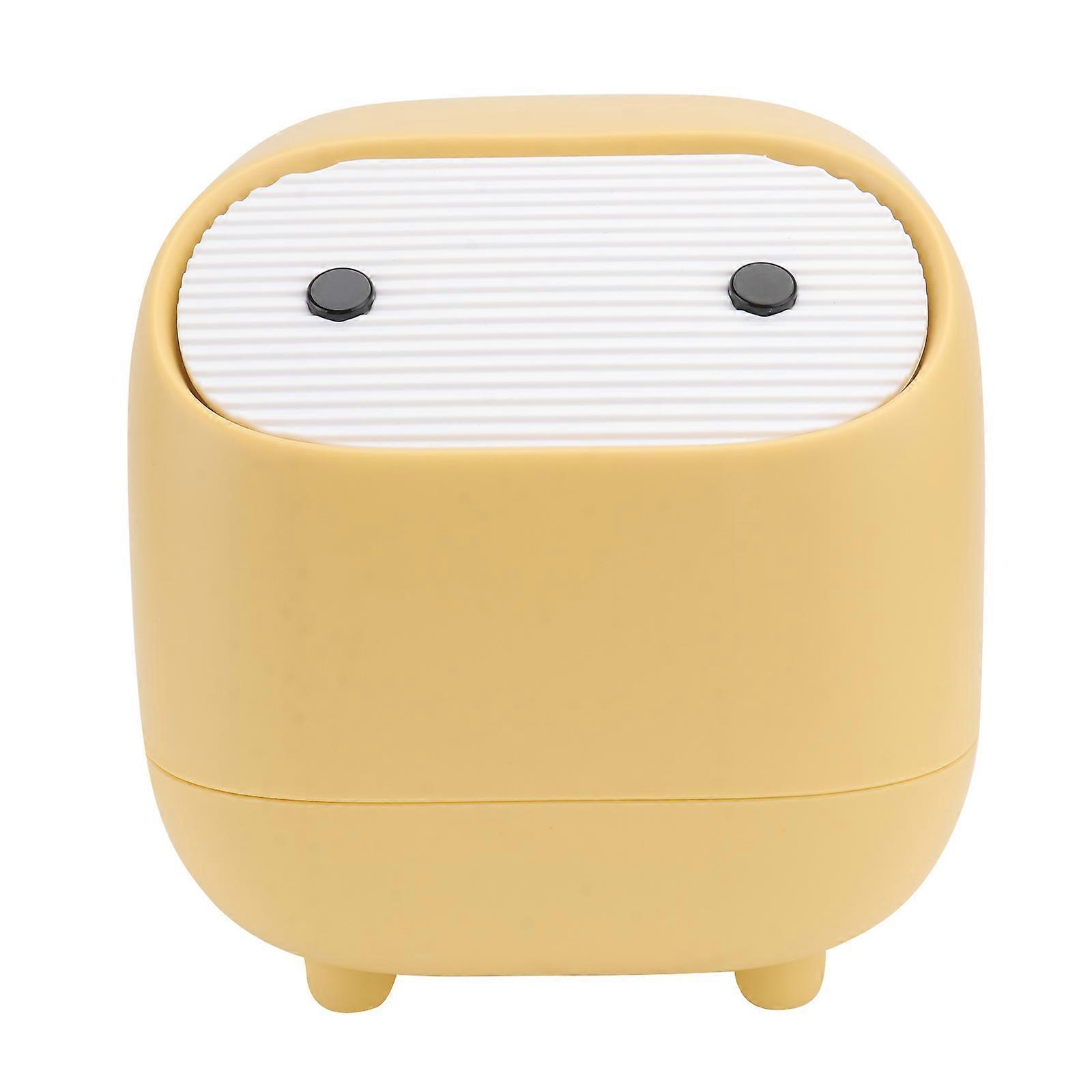 Compact Mini Desktop Trash Bin   Press Type Wastepaper Basket for Office, Home & School   Yellow Indoor Garbage Can