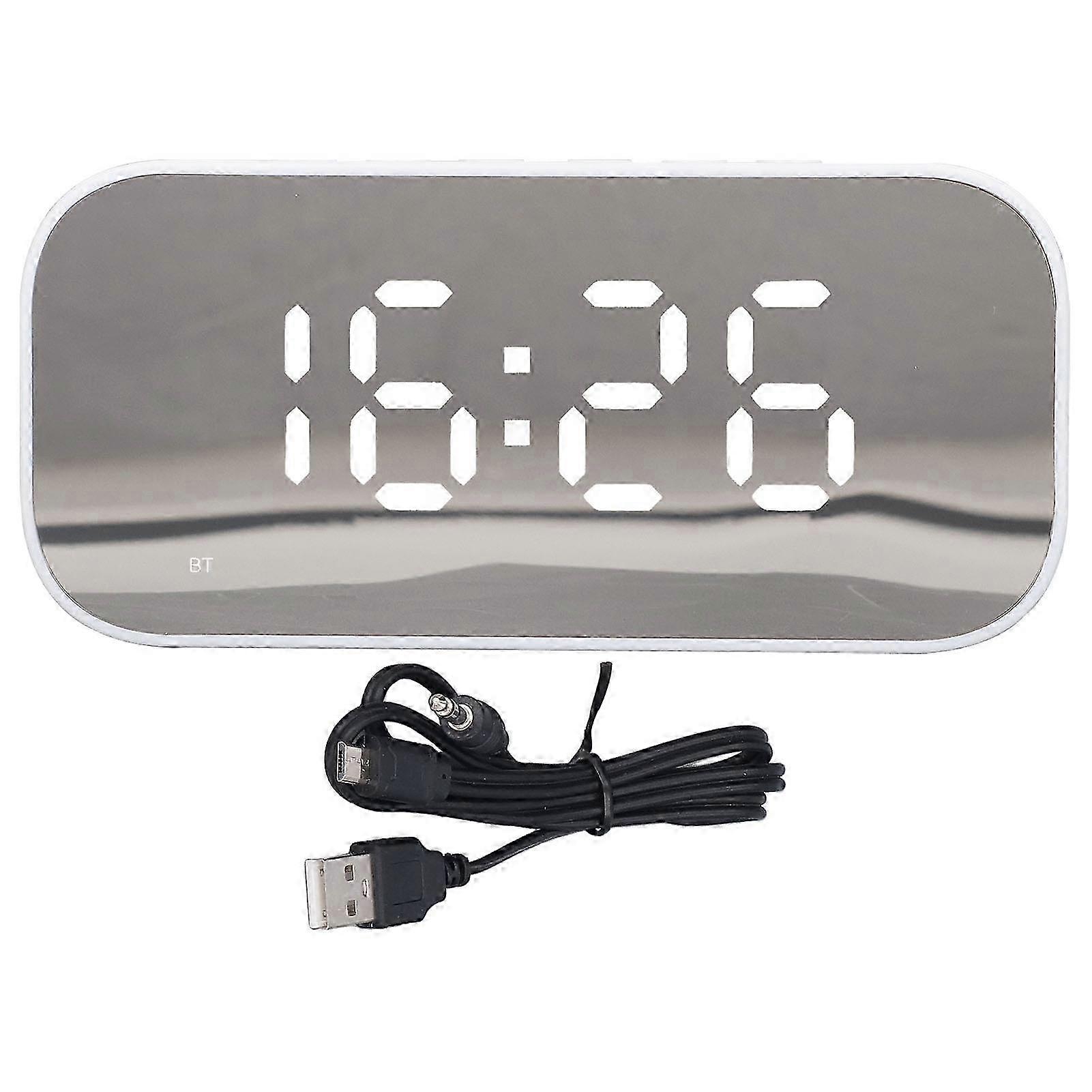 Portable Dual Alarm FM Clock Radio with Dimmer Control and Bluetooth Speaker for Home Office White