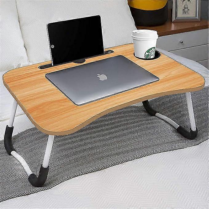 Adjustable laptop bedside table foldable dormitory table lazy computer table bed table wood color