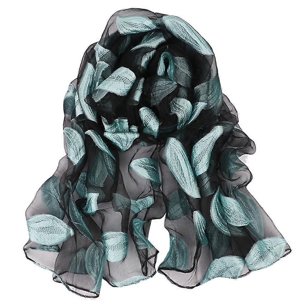 Sun Block Cape Scarf Solid Color Organza Beach Towel Leaves Pattern Sky Blue 1Set