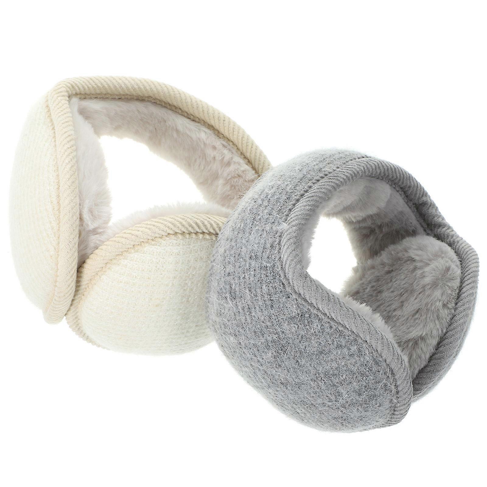 Thermal Ear Warmer Winter Supply Girls Earmuffs For Cold Weather Grey Knitted Material Simple Design 2Pcs