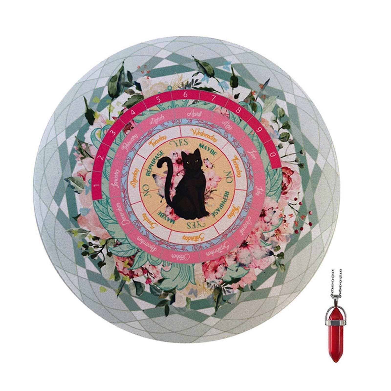 Astrology Pendulum Mat with Cat Pattern, Rubber Divination Desk Pad for Rituals and Dowsing, Decorative Office Mat