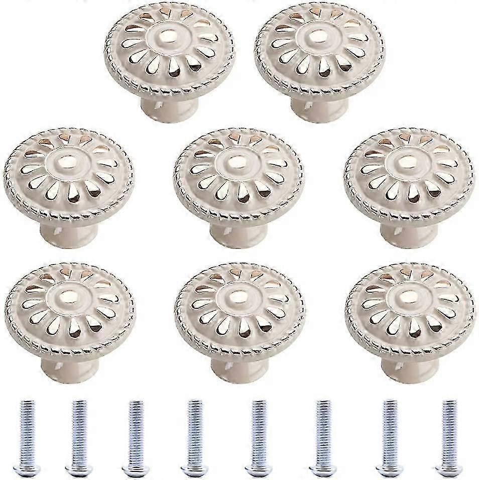 8-Pack Vintage Cabinet Knobs - Classic White Drawer Handles for Kitchen