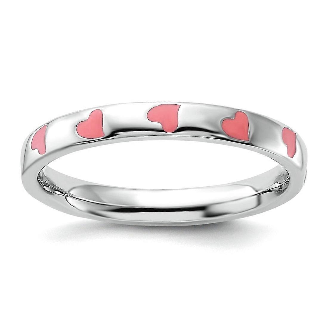 925 Sterling Silver Stackable Pink Enameled Ring Stackable Ring for Women - Ring Size: 5 to 10