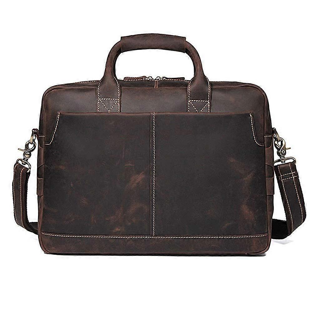 Retro Leather Briefcase, Durable Diagonal Computer Bag, Dark Brown