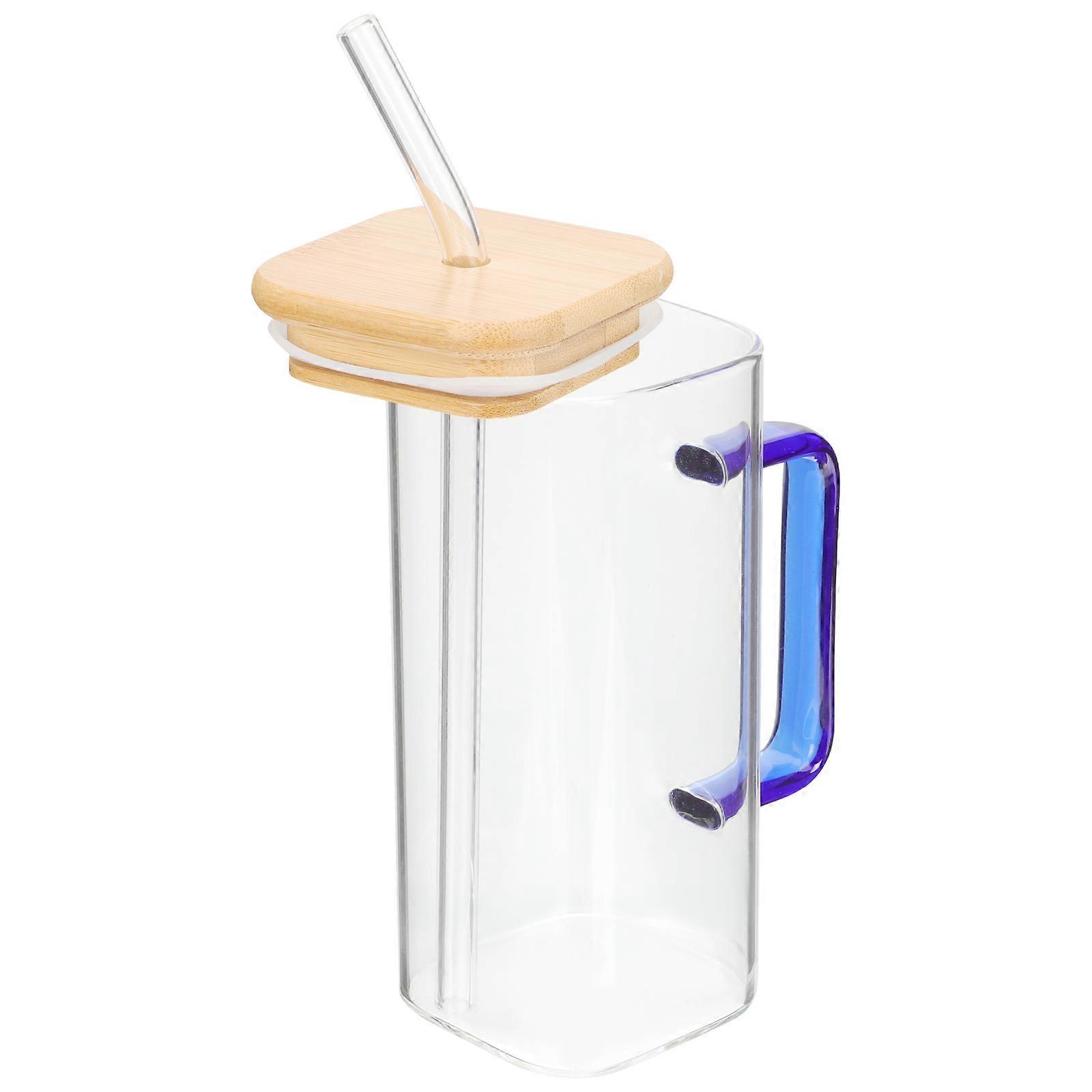 Glass Tumbler With Straw Transparent Cold Resistant 1Set