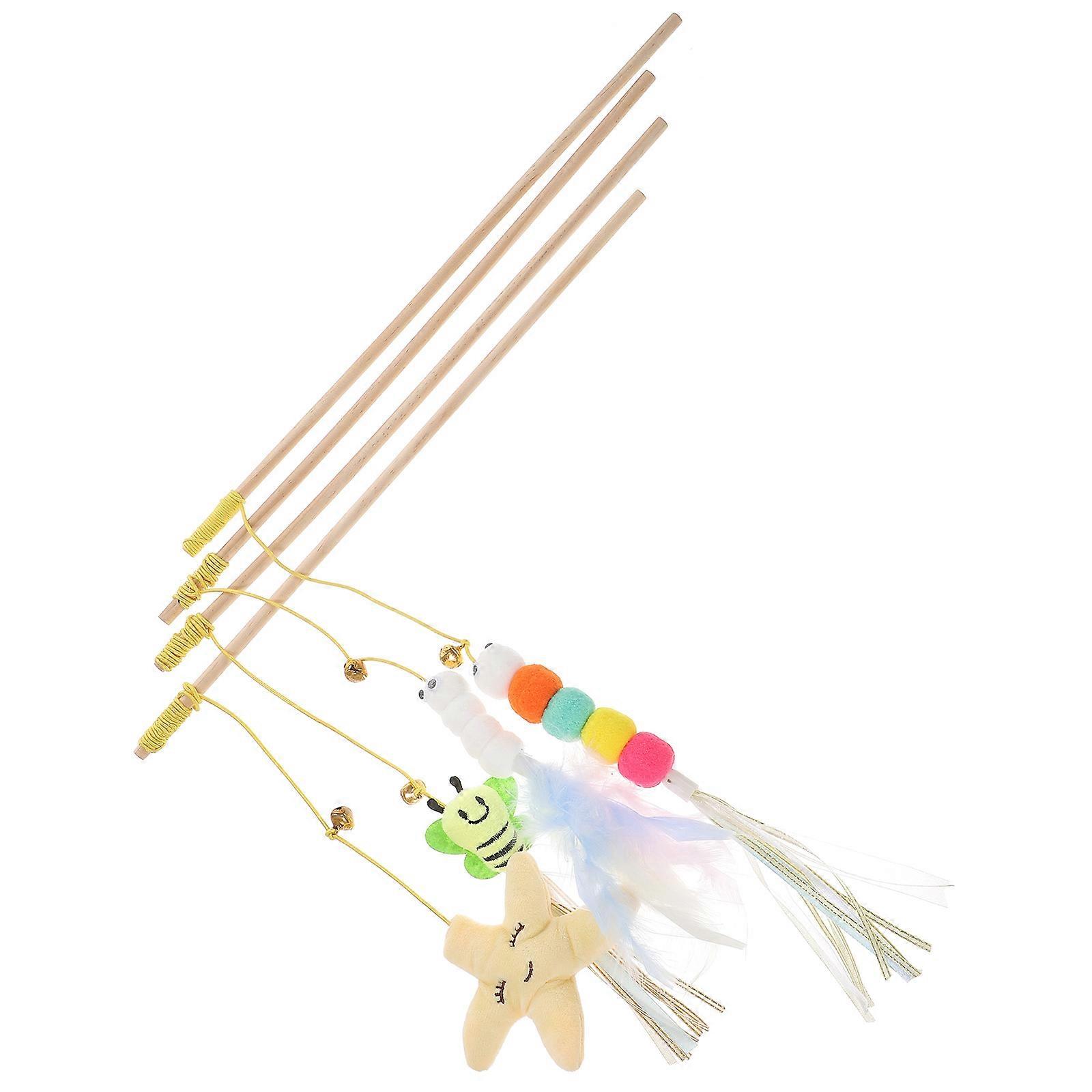4pcs Interactive Cat Teaser Wands with Bells for Indoor Kittens – Fun Sticks for Feline Exercise and Owner Bonding