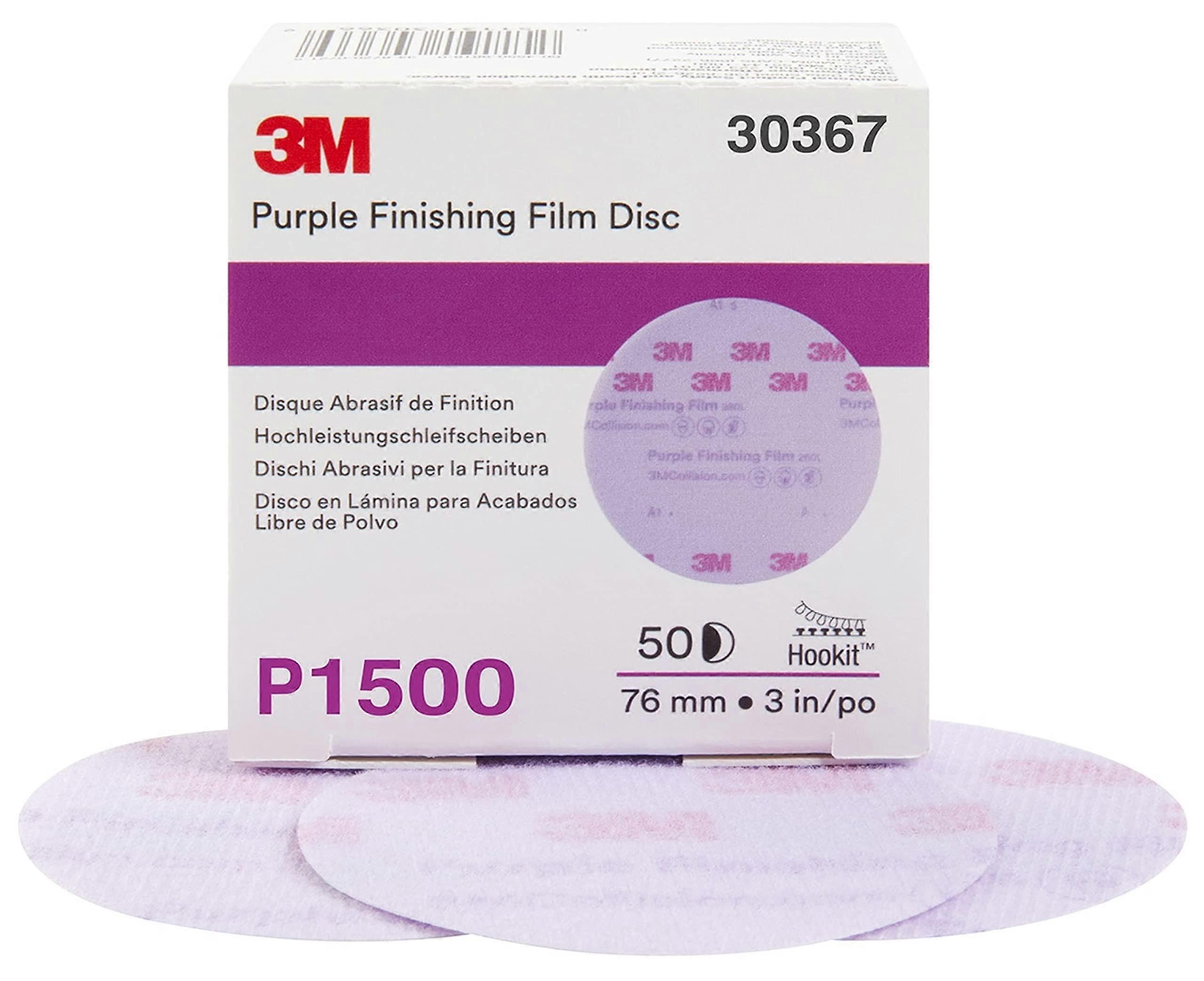 30367 Purple 3 Inch P1500 Grit Finishing Film Disc Case of 4 for Automotive and Woodworking Applications