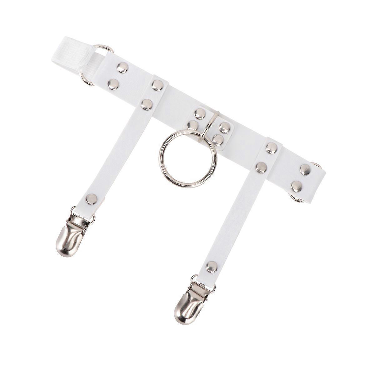 White Punk Style Leg Harness with Elastic Design for Decoration Made of PU and Size Fits Most