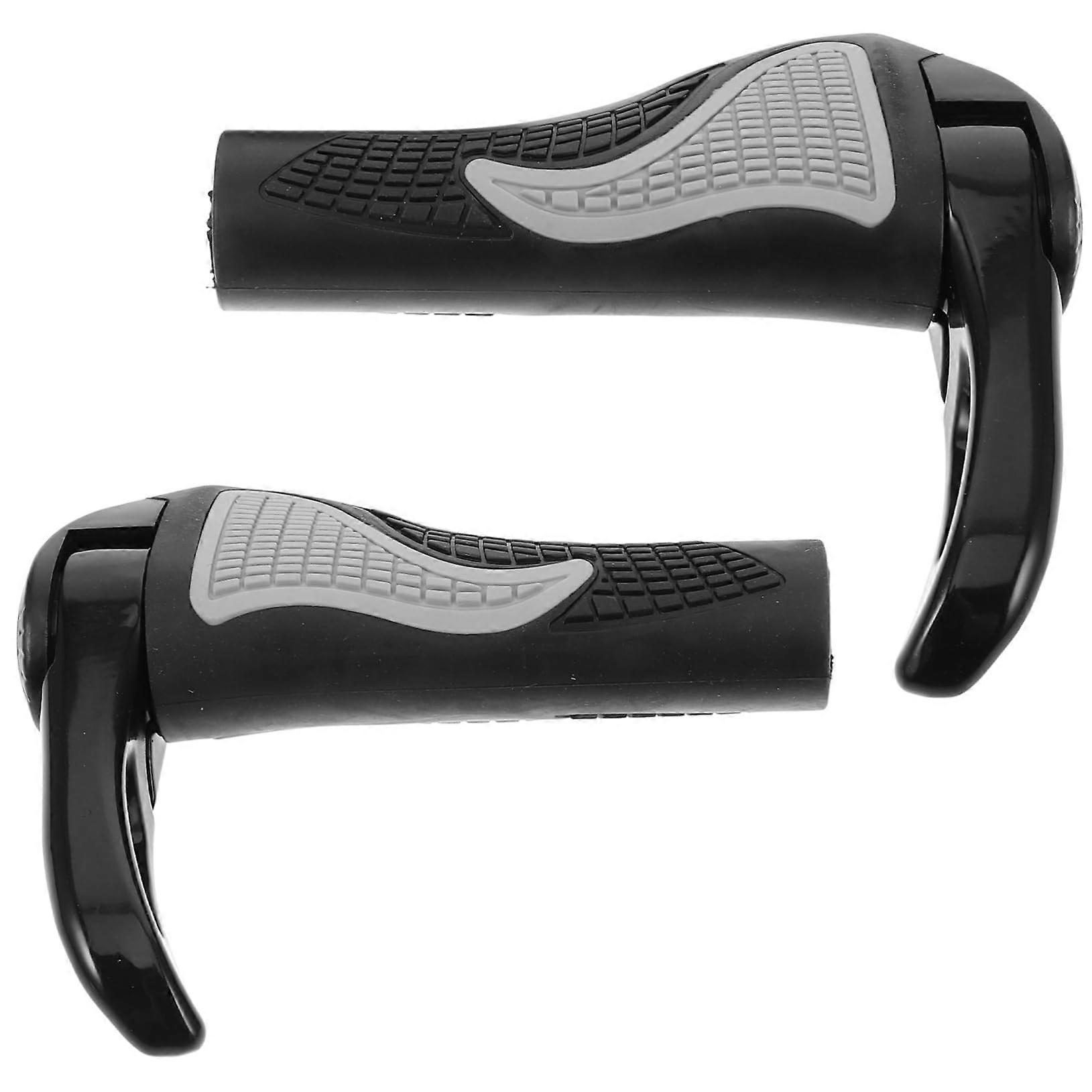 1 pair of ergonomic handlebar grips for mountain bikes, nonslip rubber grips with aluminum horns for support during long rides.