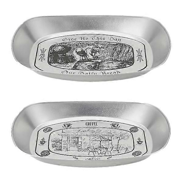 2個サービングディッシュスナックトレイビンテージブリキプレートボートプレートクッキートレイフルーツホルダープレートデザート用