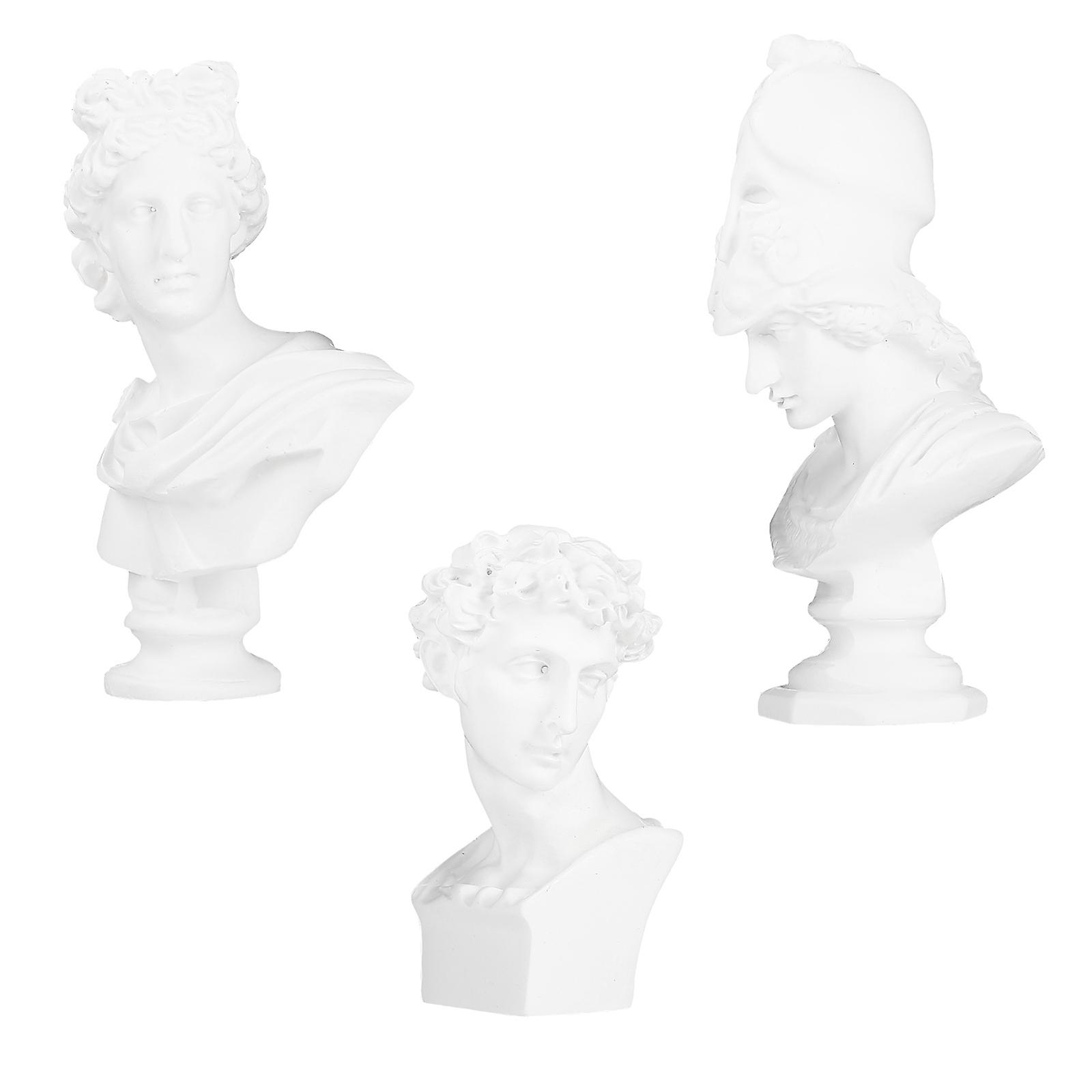 3pcs Mini Bust Statue Greek Resin Sculptures for Home Office Decoration Artistic Table Ornaments Featuring Athena and Modern Desk Decor