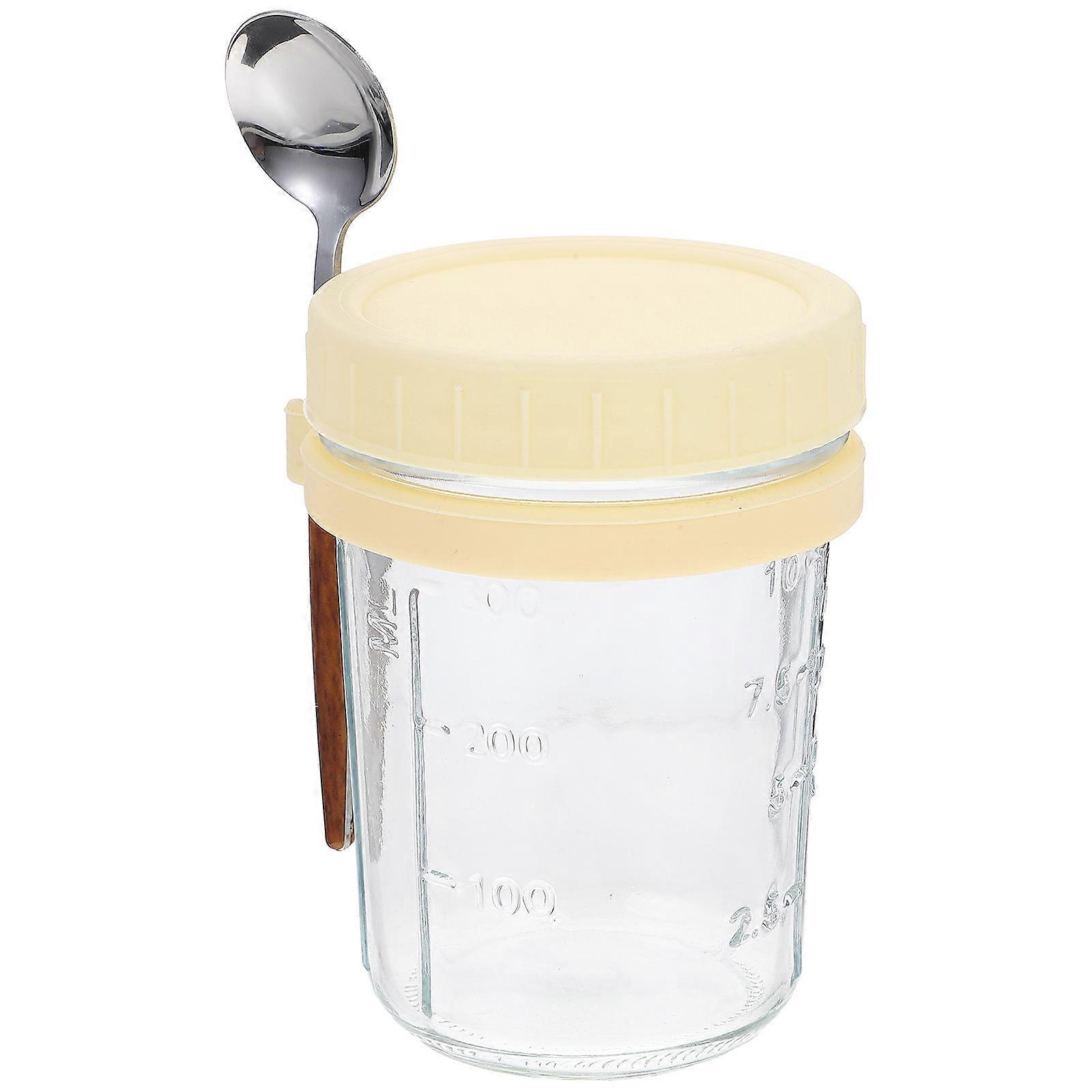 1 Set Oats Cup with Lid Airtight Overnight Yogurt Oatmeal Glass Cup and Spoon