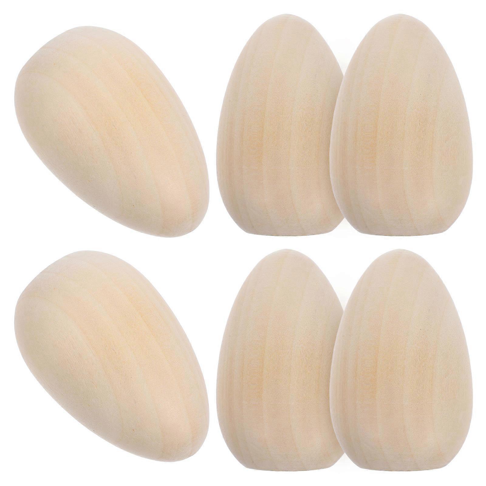 Wooden Eggs for Easter Party 6pcs Khaki Unpainted Wooden Eggs for DIY Crafting and Decorating