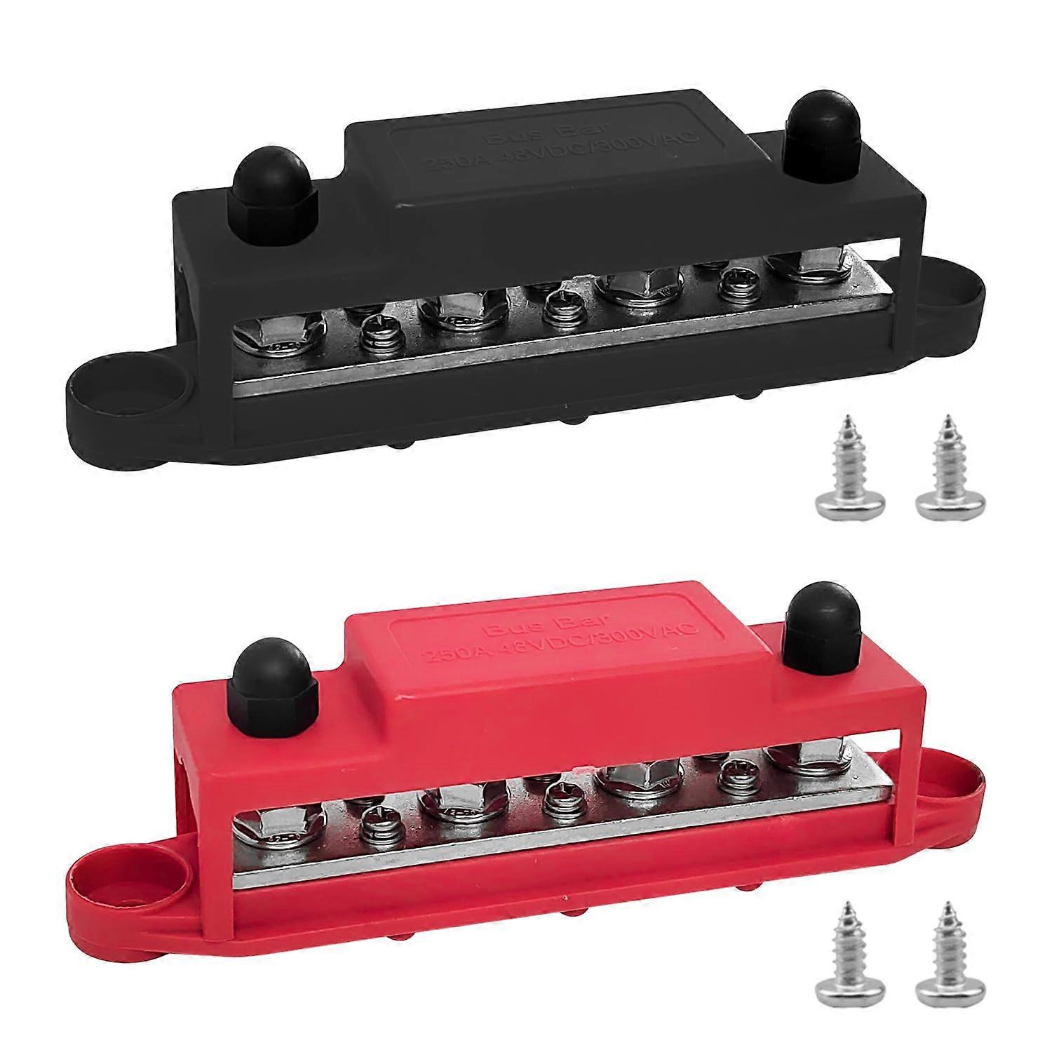 Power Distributor 12 V With 5/16 Inch (M8) 4-Pin Terminal Strip, Durable Bus Bar For Cars And Boats, Black And Red