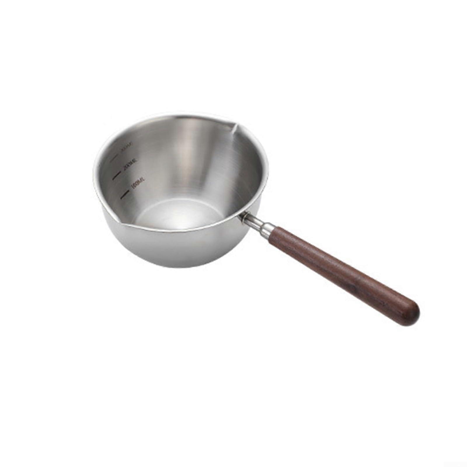 Hot Oil Pan Stainless Steel Skillet And Saucepan With Wooden Handle, Medium M Short, Egg And Chocolate, Hot Milk Pan