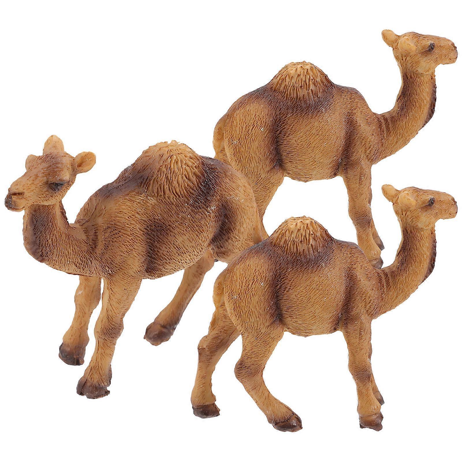 3pcs Camel Figurines Wild Animal Models Creative Desktop Ornaments
