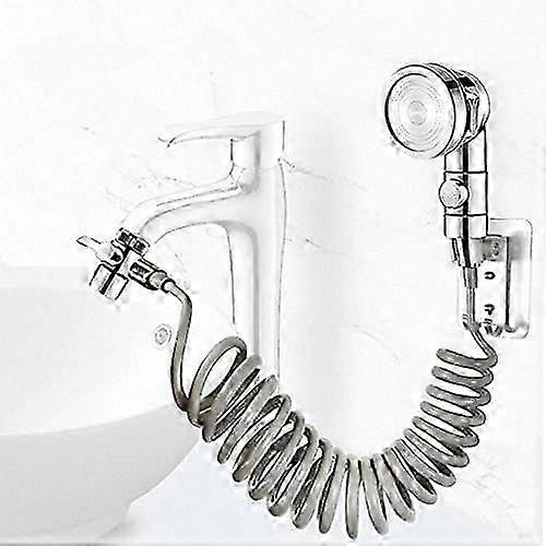 Silver Handheld Shower Set with Extendable Hose for Bathroom Sink (Faucet Not Included)