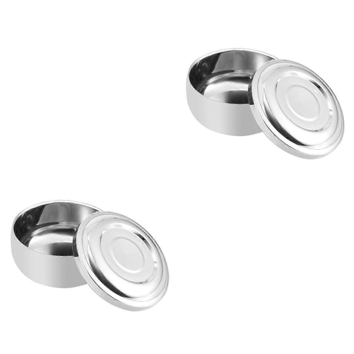 Men's Shaving Foam Bowls With Lid Wooden Shaving Bowl Soap Container Silver Finish Pack Of 2