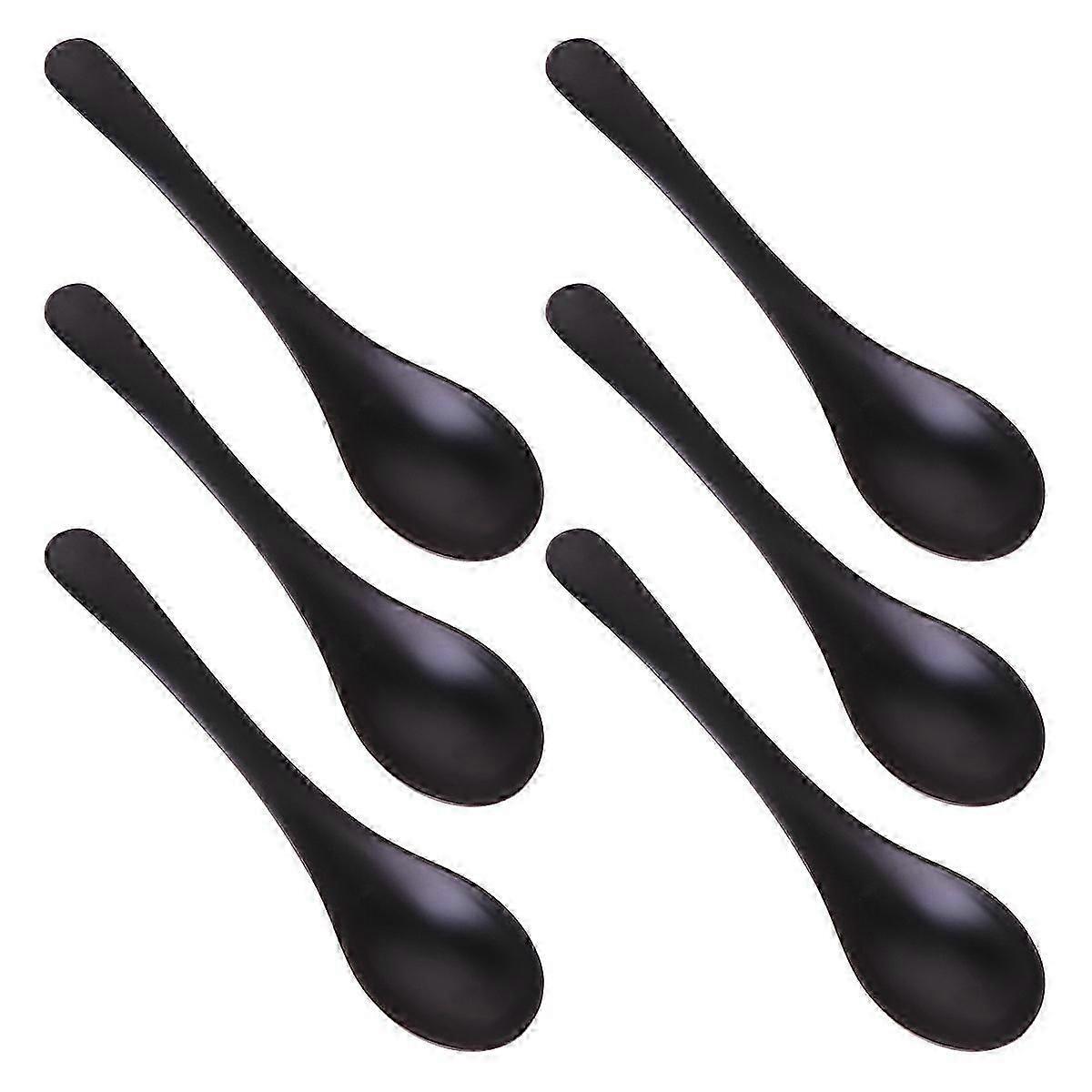 6PCS A5 Melamine Flatware Black Imitation Porcelain Soup Spoon Durable Tableware for Home (YG140155)