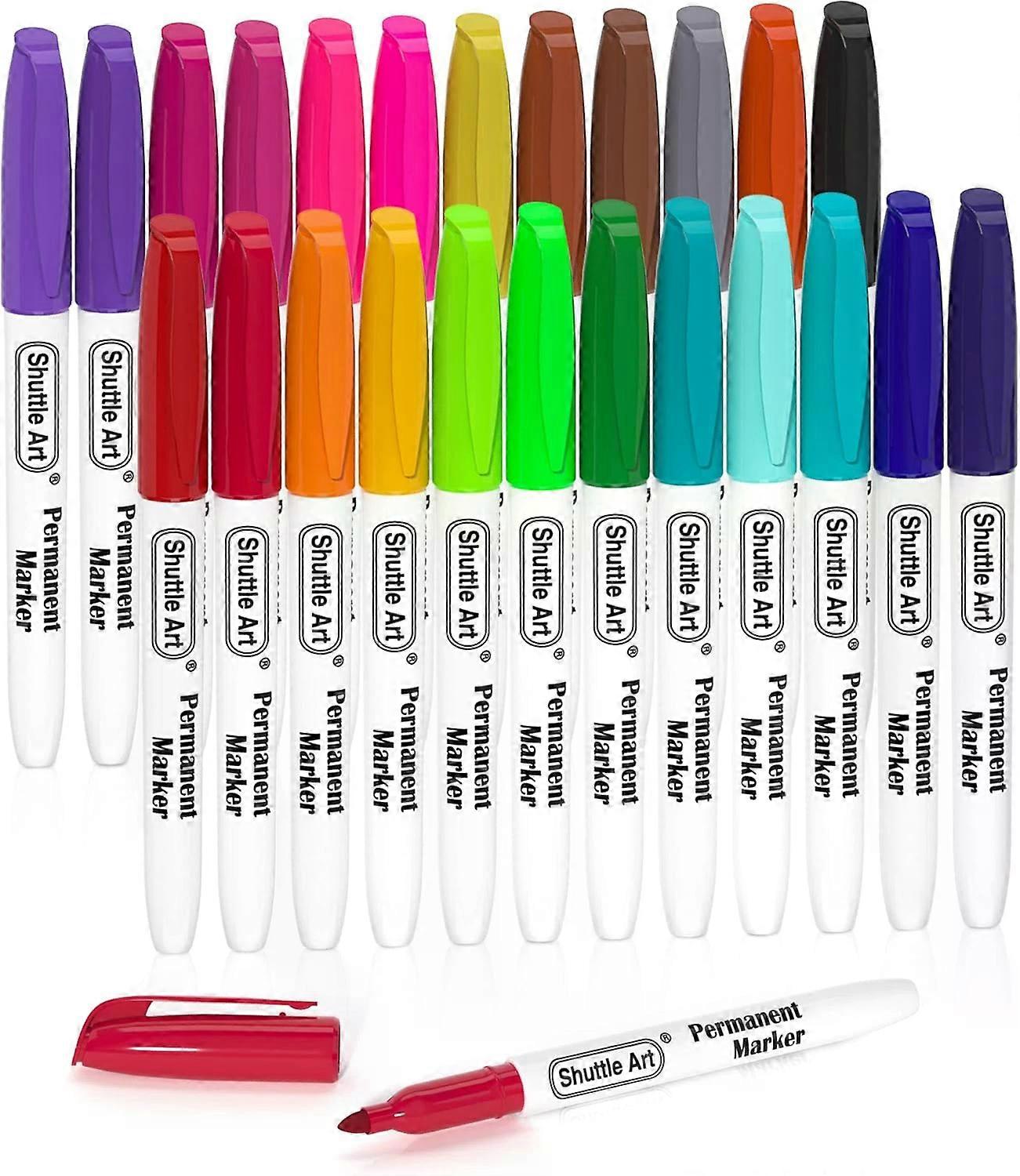 Permanent Markers, 24 Colors Fine Point Assorted Colors, Permanent Ink for Art & Office