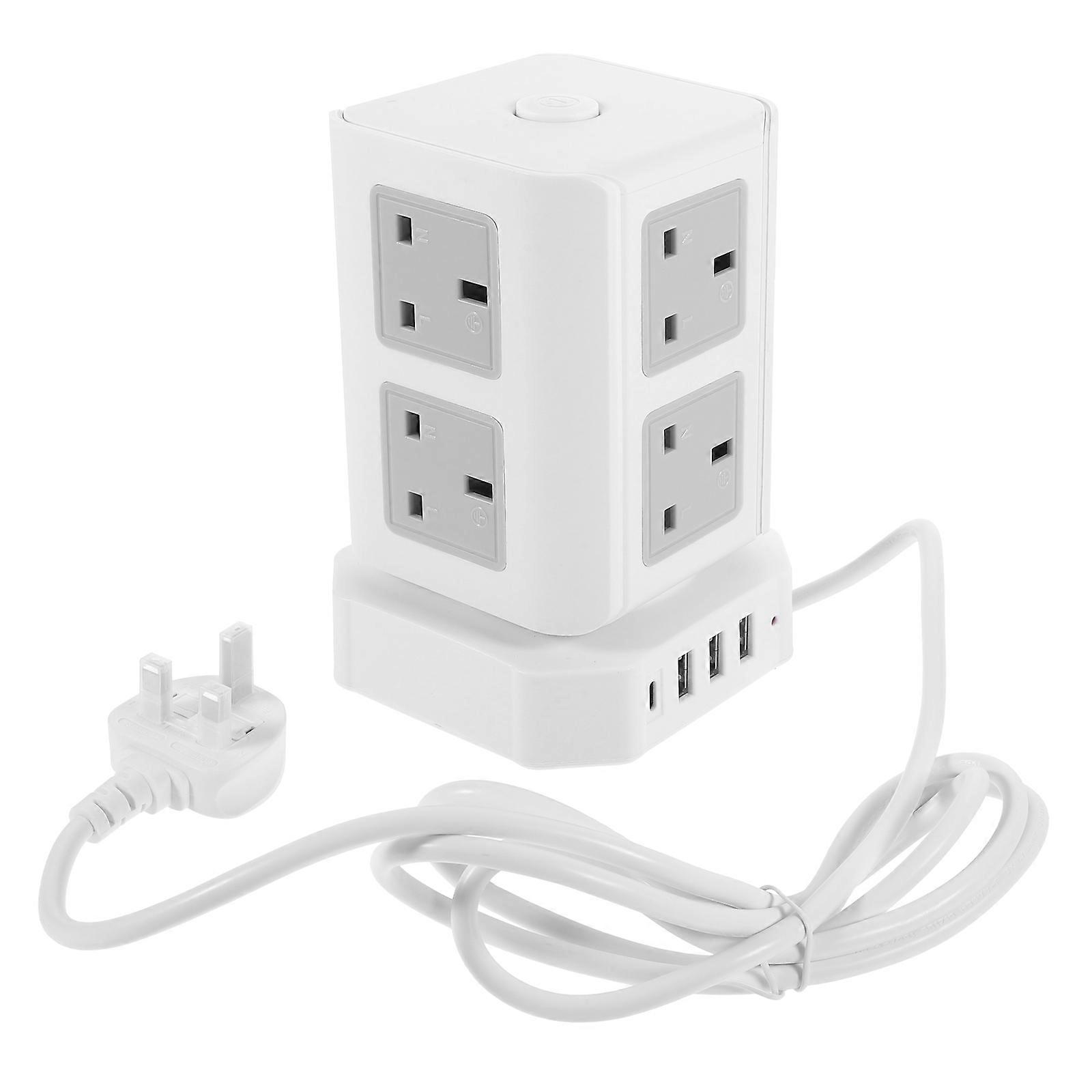 Surge Protector Extension Cord Tower Plug Cover Suitable For Office Use Providing Multiple Outlets And White Finish 1Set