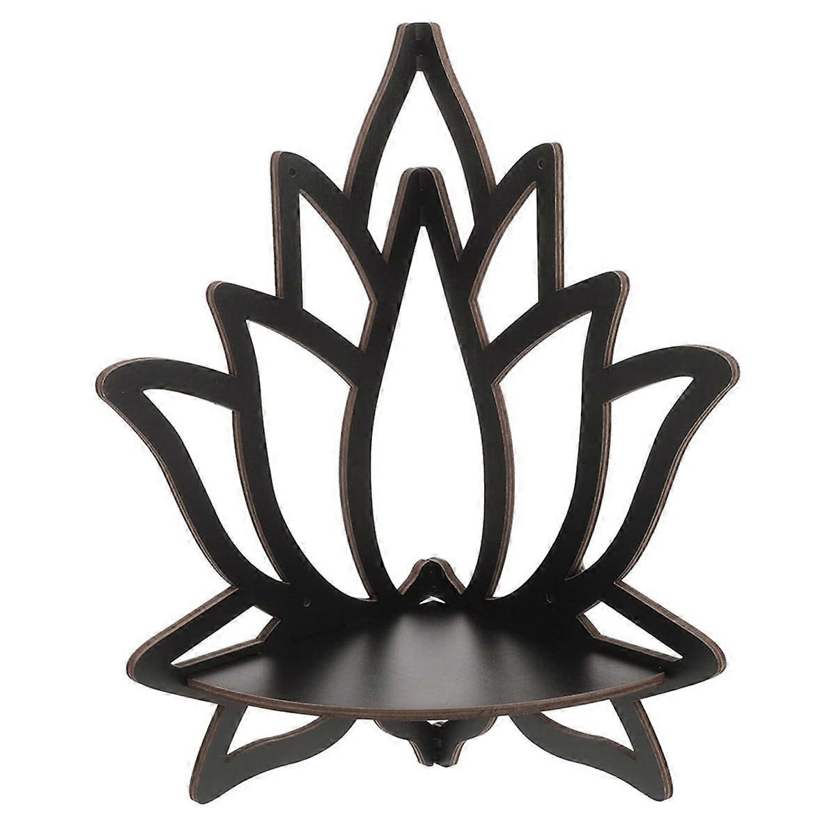 Lotus Corner Shelf Wooden Wall Mount Floating Shelf Decorative Flower Plant Display Shelf for Bedroom Book Room Decor