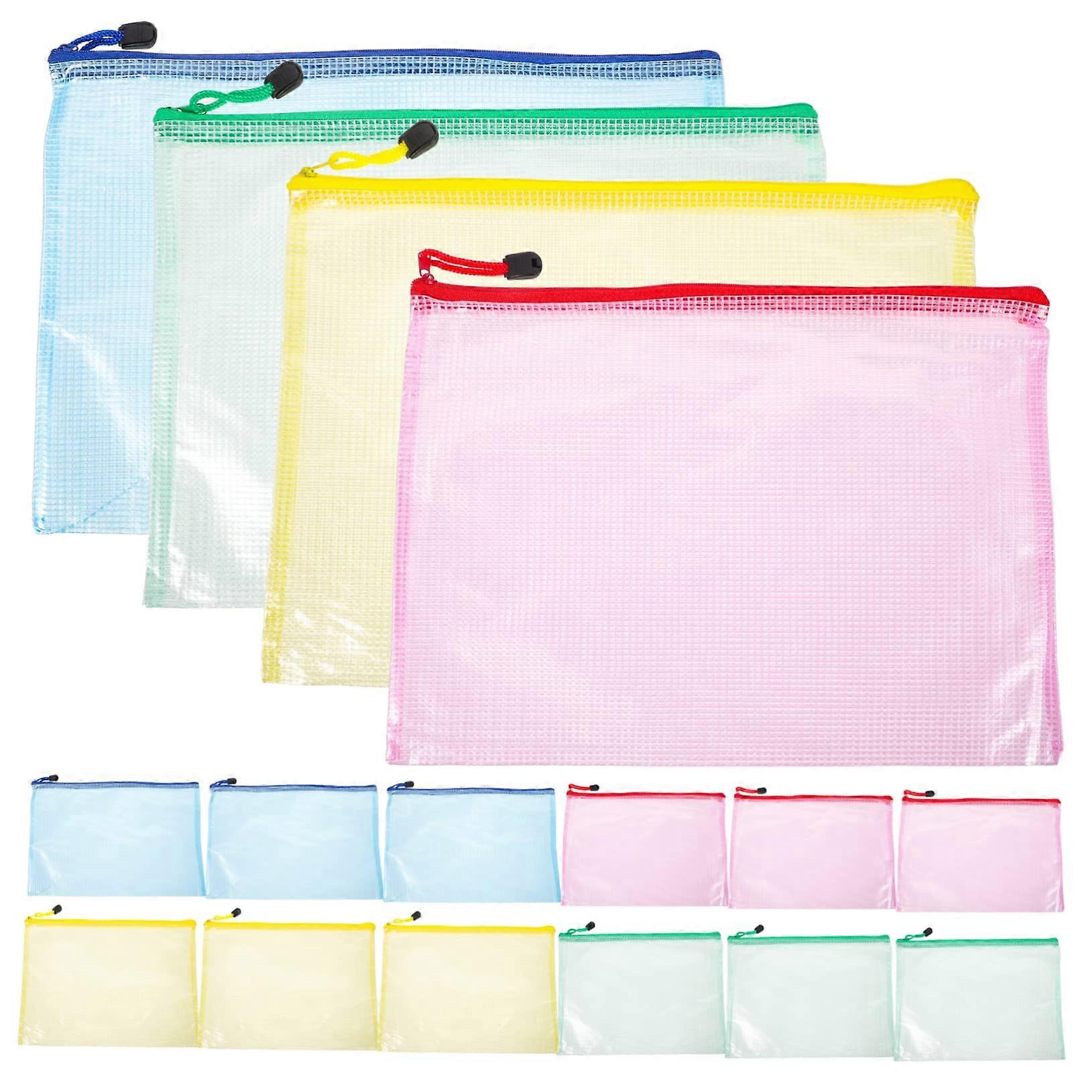 A4 Transparent Briefcase Travel Document Bag Set of 12 Multi-Purpose Paper Organizer Mesh Storage Folder Portfolio